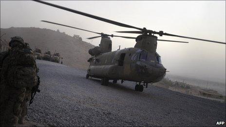 US military Chinook in southern Afghanistan - 29 July 2011