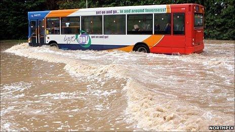 Bus in flood water. Pic: Northpix