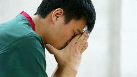 A South Korean teenager awaits a physical examination for conscription into the South Korean military (file photo)