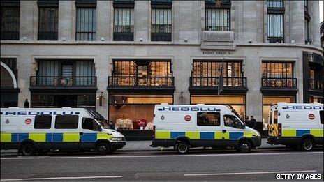 North Wales Police vans deployed in Regent Street, London on Tuesday evening