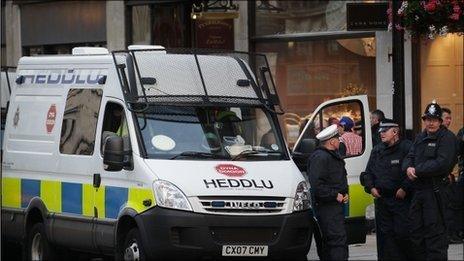 North Wales Police officers in Regent Street in London on Tuesday night