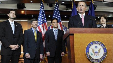 House Speaker John Boehner, front at right, and House Republicans