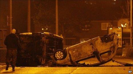 Burnt-out car in Salford near Manchester - 9 August 2011