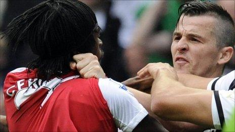 Arsenal forward Gervinho and Newcastle midfielder Joey Barton