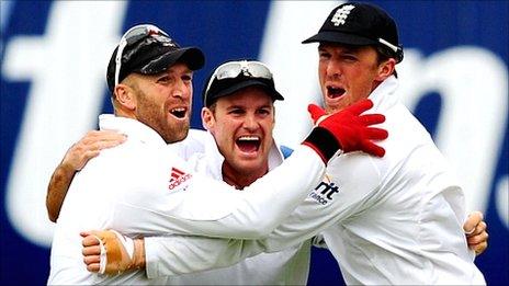 England celebrate their victory at Edgbaston