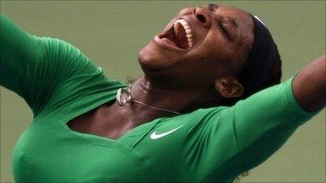 Serena Williams celebrates her win in the final of the Rogers Cup