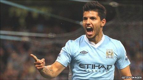 Sergio Aguero scored twice on his Man City debut