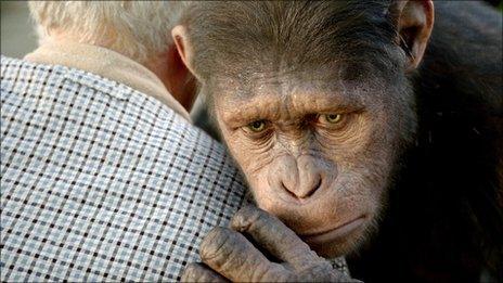 Caesar the chimp, portrayed by Andy Serkis, in Rise of the Planet of the Apes