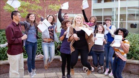 Students at Yale College in Wrexham celebrate their results