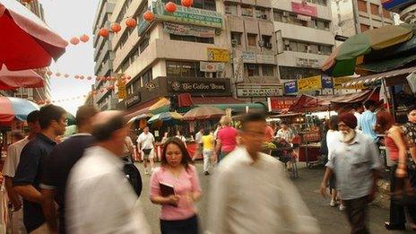 Busy street scene in Kuala Lumpur, Malaysia.