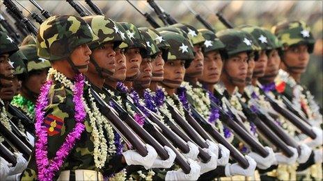 Burmese soldiers take part in a military parade (file image from March 2010)