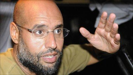 Col Gaddafi's son, Saif al-Islam, in Tripoli, 22 August