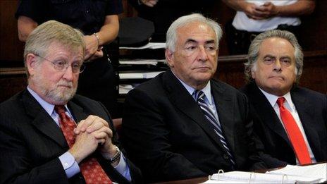 Mr Strauss-Kahn sits in court flanked by his lawyers