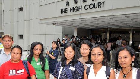 Migrant Workers Union members outside the Hong Kong high court