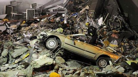 A fireman in the rubble after the Christchurch earthquake.