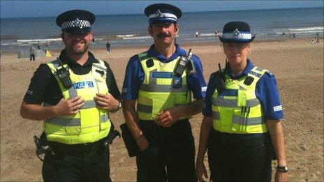 Police on the beach in Mablethorpe