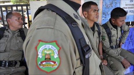 File image of Sharia police in Aceh in December 2009