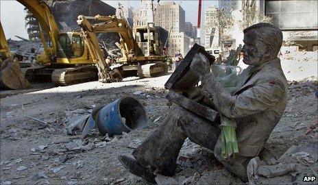 Statue in the rubble of the WTC