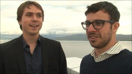 Joe Thomas and Simon Bird on Skye. Pic: BBC Alba