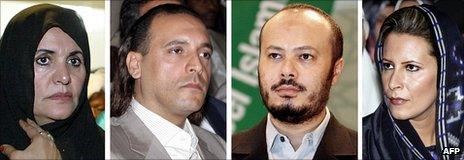 Col Gaddafi's wife Safia, his sons Hannibal and Mohammed and his daughter Aisha in Libya between 2004 and 2010.