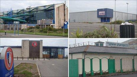 Clockwise from top left - the lido, bowling alley, Chinese restaurant and burger restaurant