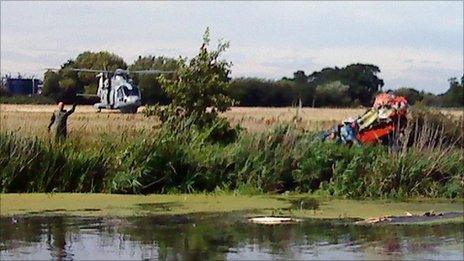 The wreckage of the Red Arrow by the River Stour