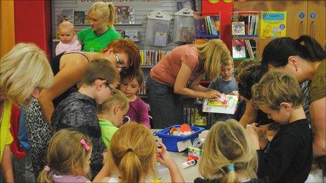 Children at a pre-school story time session at Barry Library