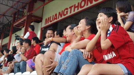 Muang Thong United fans watch a match in Bangkok