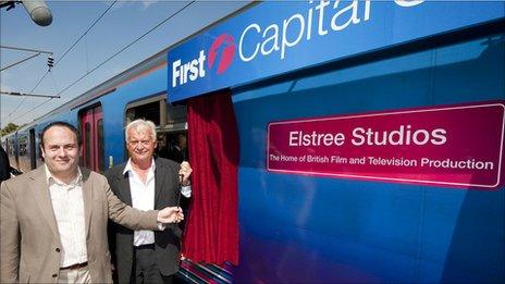 Councillor Morris Bright, Leader of Hertsmere Borough Council and Roger Morris, Elstree Studios Managing Director at the unveiling of the plaque.