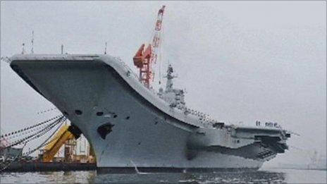 China's first aircraft carrier, pictured in Dalian on 27 July 2011