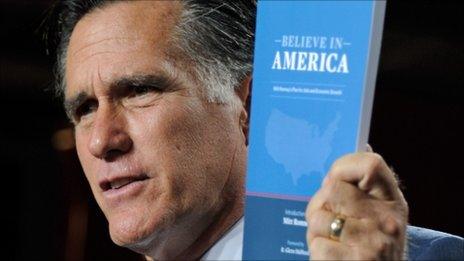 Mitt Romney holding his 59-step jobs plan