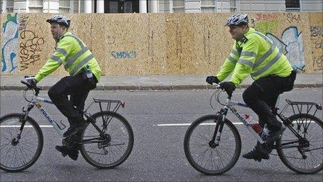 Police officers on bicycles