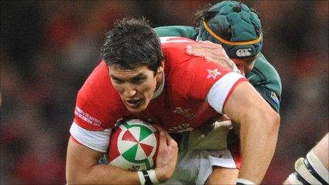 Wales back James Hook takes on South Africa