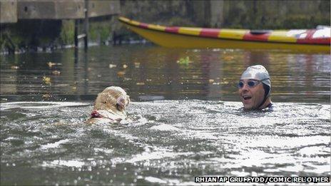 Vinnie the dog and David Walliams