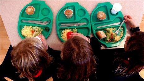 Children eating school dinners