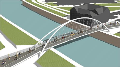 A bowstring footbridge. One of the three proposed designs for the new footbridge over the River Haven in Boston, Lincolnshire