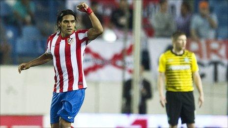 Falcao celebrates his early header for Atletico