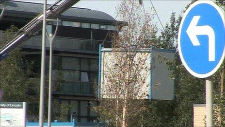 Portable twin cabin units set up at the University of Lincoln