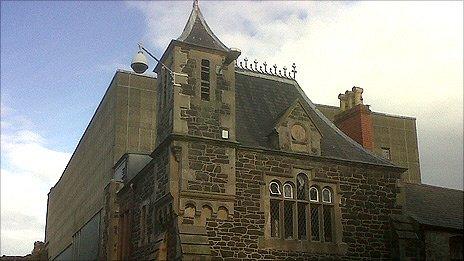 Conwy civic hall with its distinctive 1960s roof