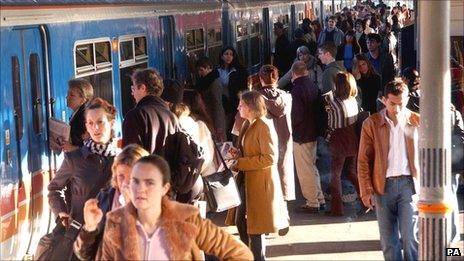 Passengers at train station