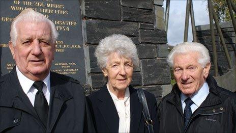 William Henry Crump, (left), Ruby McBurney and Cyril Crump, who lost their father, also called William Henry Crump, in the Gresford Colliery disaster