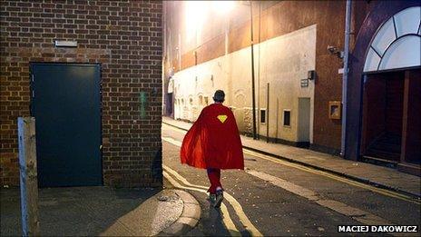 Cardiff reveller in super hero costume by Maciej Dakowicz