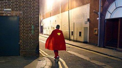 Cardiff reveller in super hero costume by Maciej Dakowicz