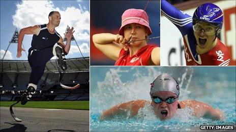 Athlete Oscar Pistorius, archer Dani Brown, cyclist Sarah Storey and swimmer Ellie Simmonds