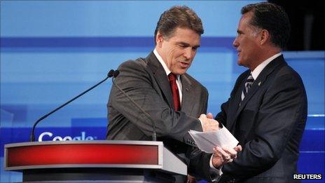 Rick Perry (left) and Mitt Romney