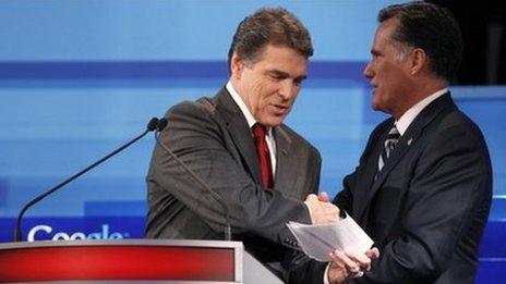 Rick Perry (left) and Mitt Romney