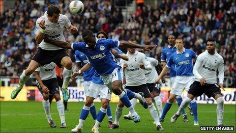 Tottenham Hotspur's Gareth Bale rises to head his first goal of the season