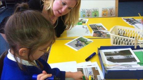 Teacher working with a pupil at Baguley Hall Primary School