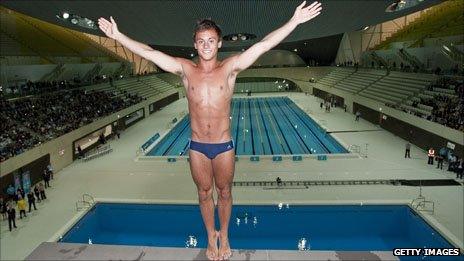 Tom Daley on the Olympic diving board on 27 July 2011 - one year to go to the Olympic Games.