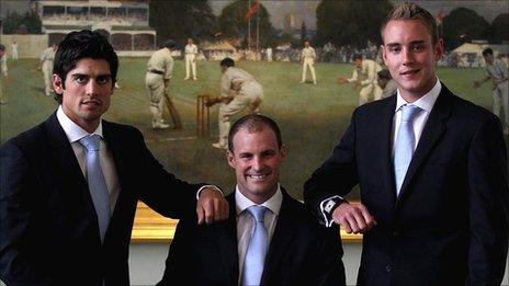 England one-day captain Alastair Cook, Test captain Andrew Strauss and Twenty20 captain Stuart Broad